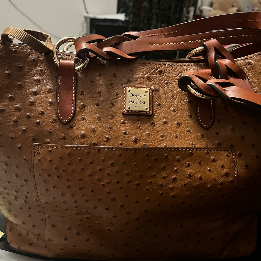 Dooney & Bourke Brown Ostrich-Embossed Shoulder Bag